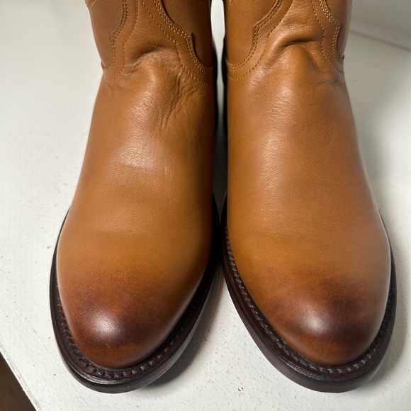 Cuero Handmade Cowboy Boots Men’s 8D Women’s 9 Tan Leather Western w/ Dust Bag - Picture 3 of 10